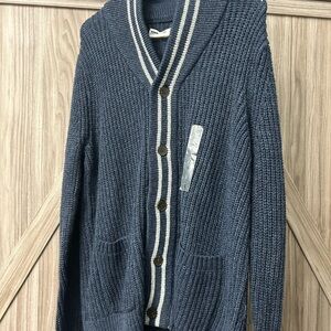 Sonoma Men's Navy Cardigan with White Accents